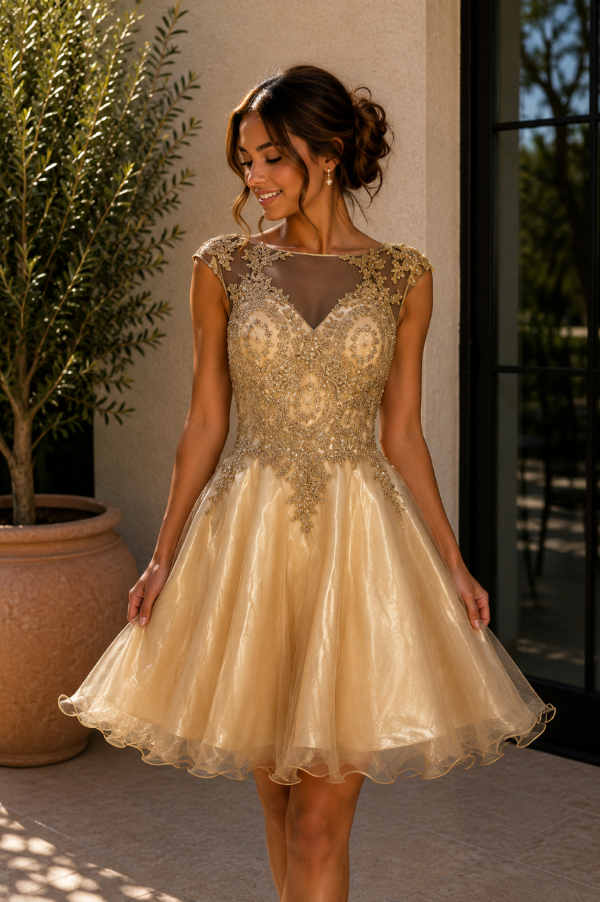 Champagne Lace Formal Dress
