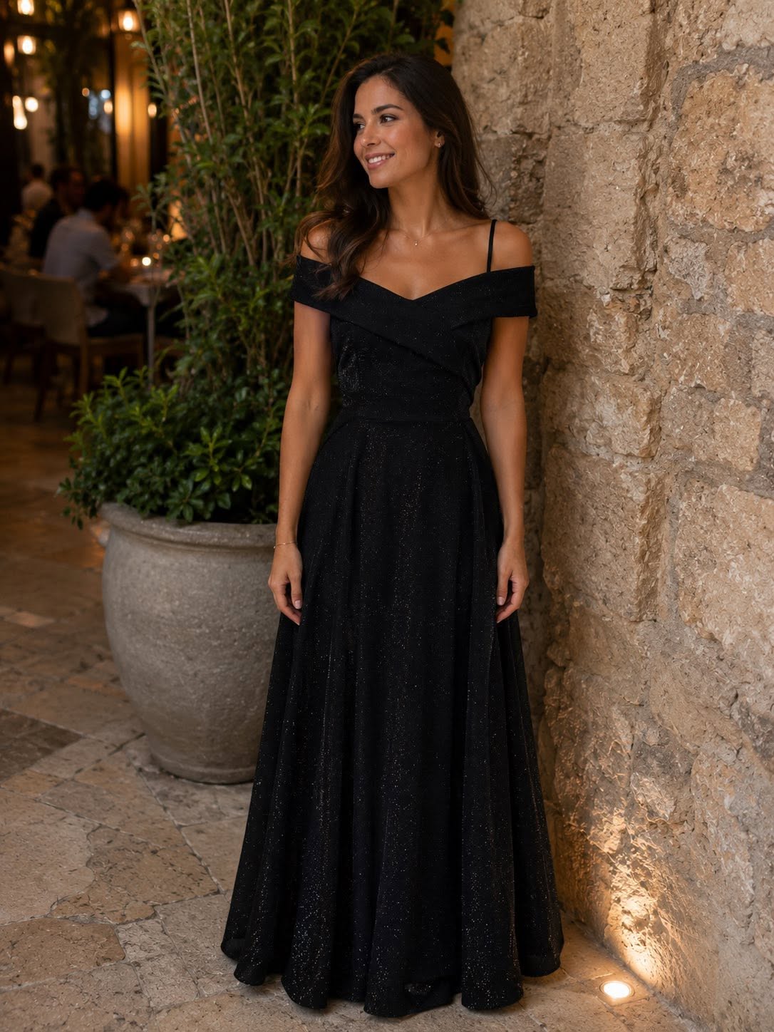 Midnight Elegance Off-Shoulder Evening Gown