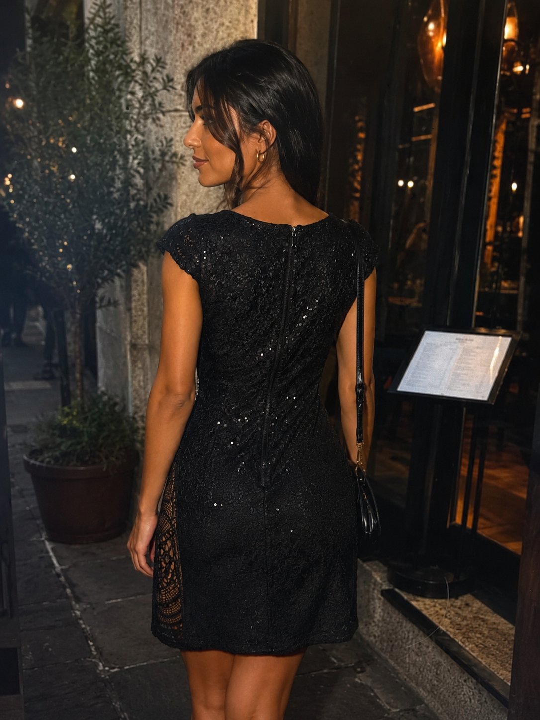 Midnight Elegance Crystal Waist Dress
