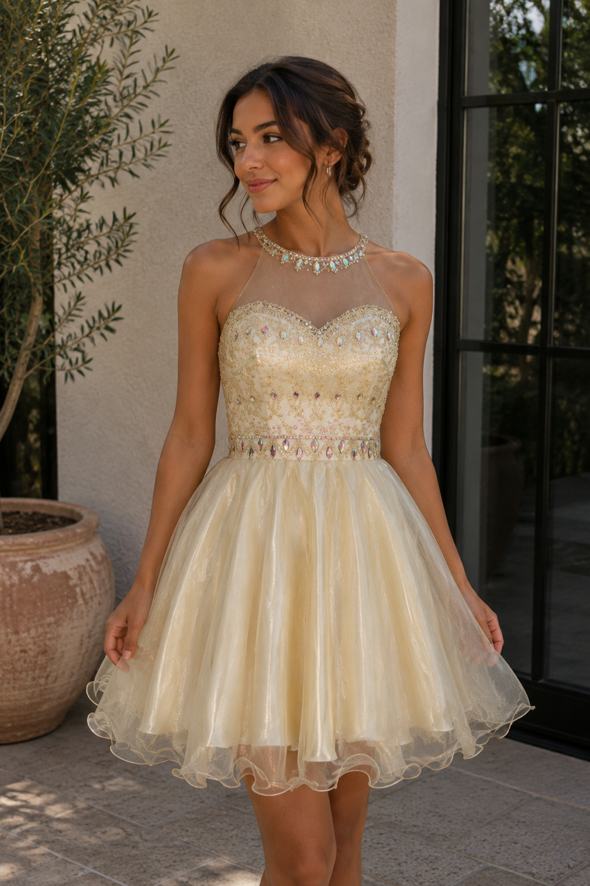 Champagne Sparkle Fit & Flare Dress