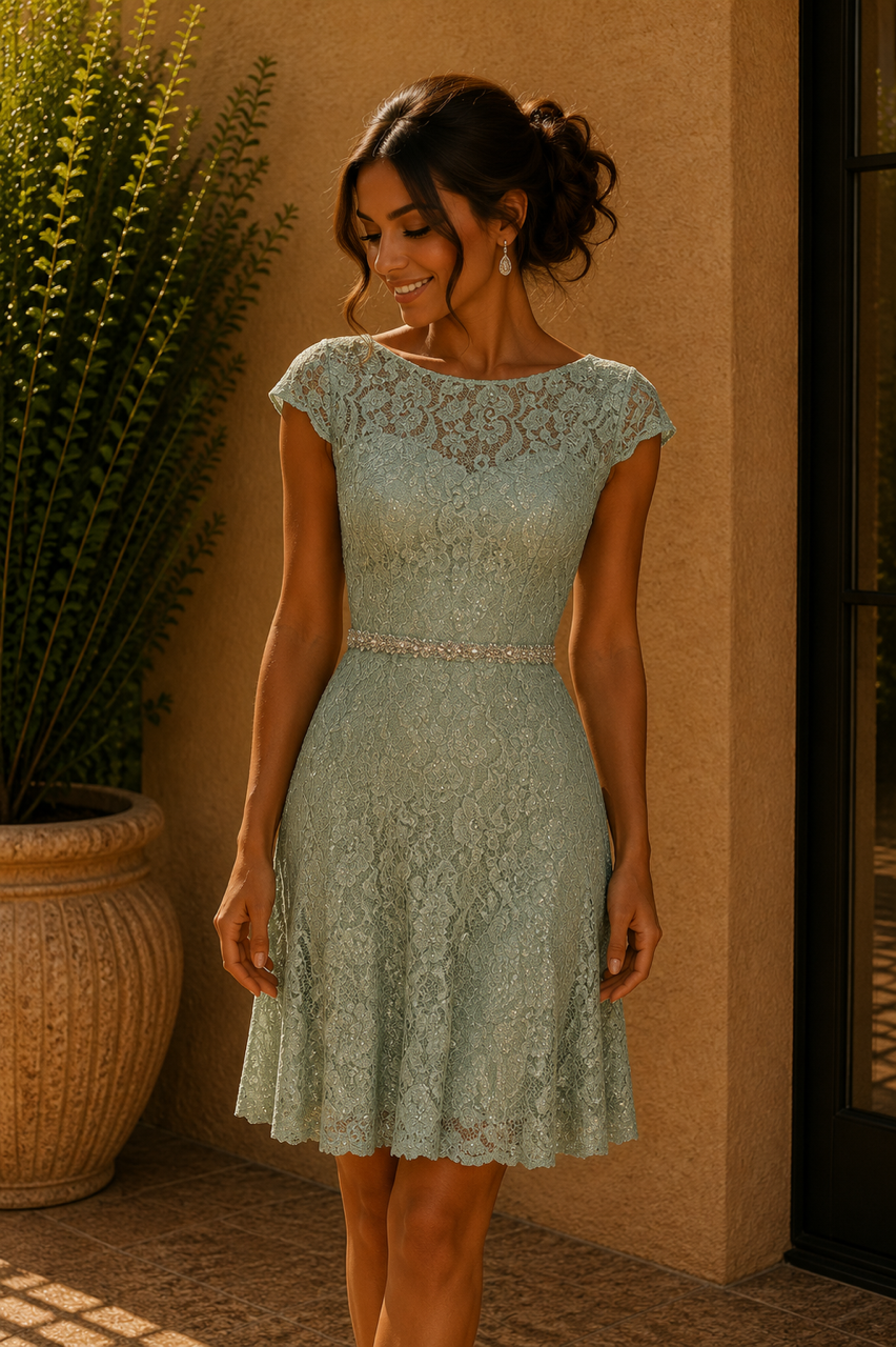 Sage Lace Fit-and-Flare Dress
