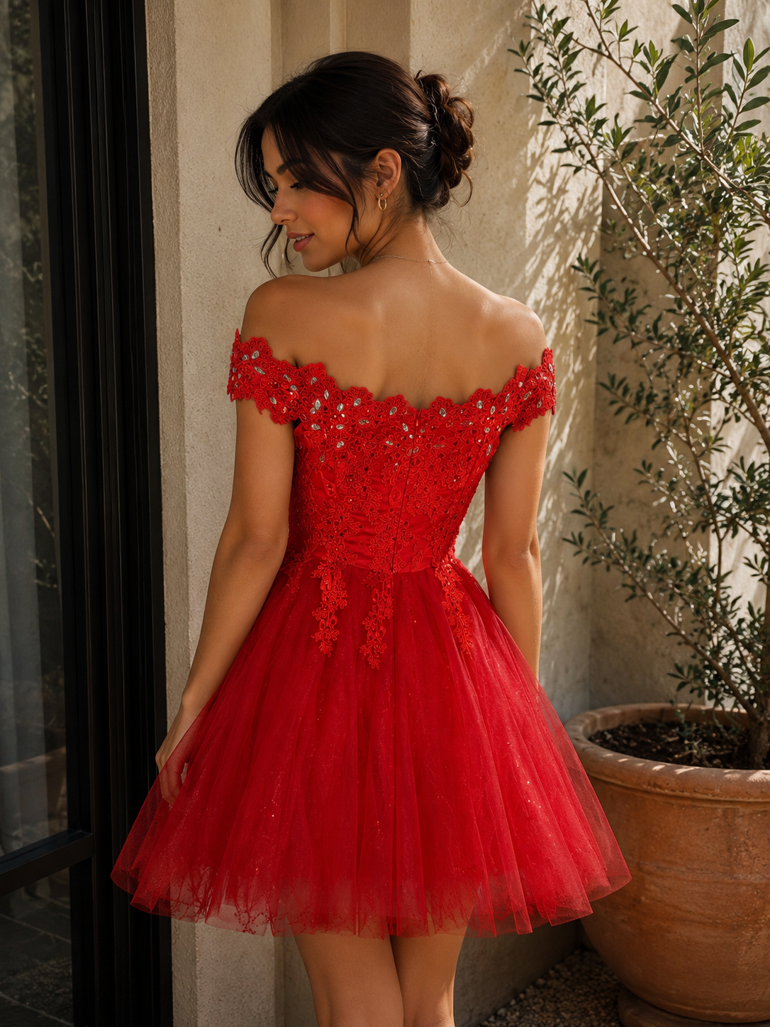 Ruby Romance Off-Shoulder Tulle Mini Dress