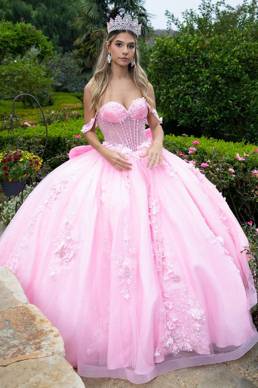 Blossom Dream Corset Gown with Removable Bow Accent