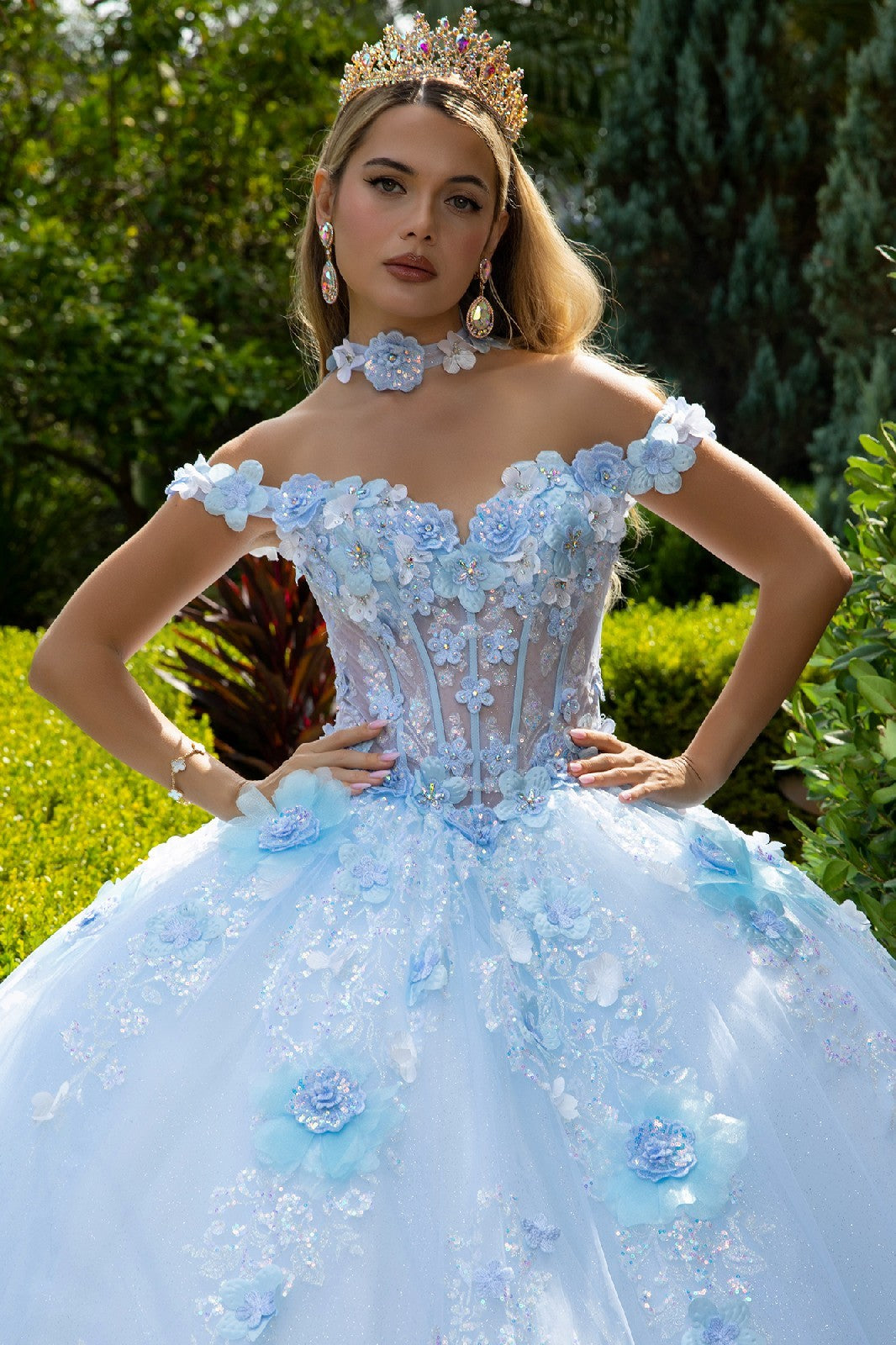 Celestial Blossom Ballgown with Ethereal Veil Train