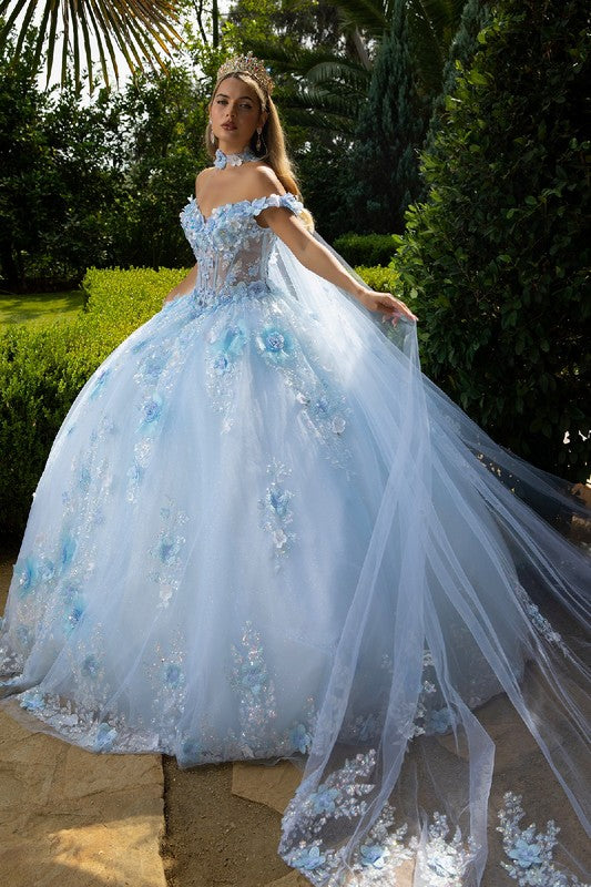 Celestial Blossom Ballgown with Ethereal Veil Train