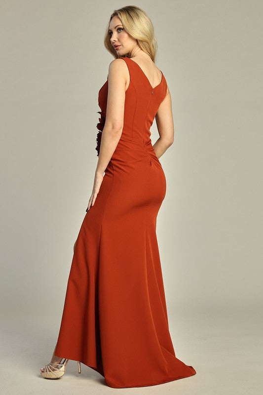 Crimson Rose Ruched Gown