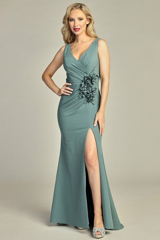 Crimson Rose Ruched Gown