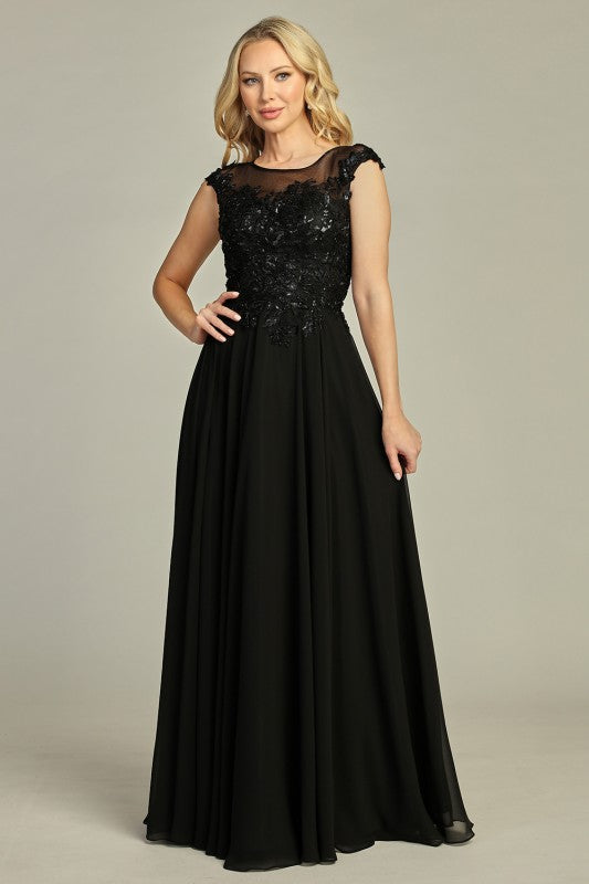 Midnight Lace Chiffon Gown