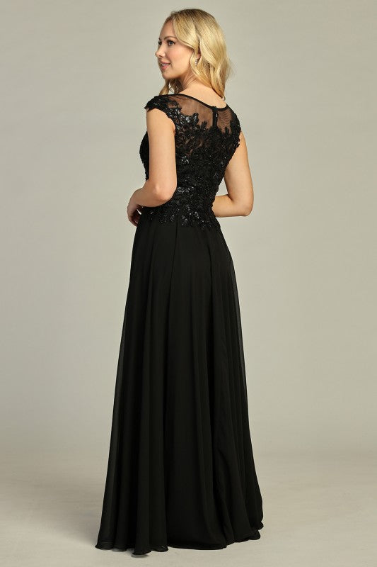 Midnight Lace Chiffon Gown