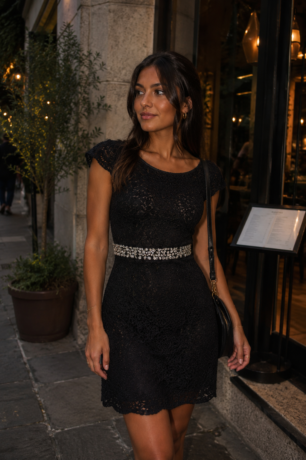 Midnight Elegance Crystal Waist Dress