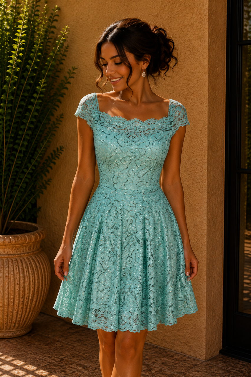 Aqua Lace Fit-and-Flare Dress