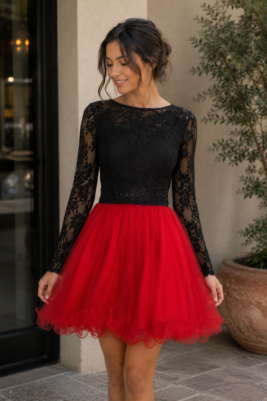 Black Lace & Red Tulle Dress