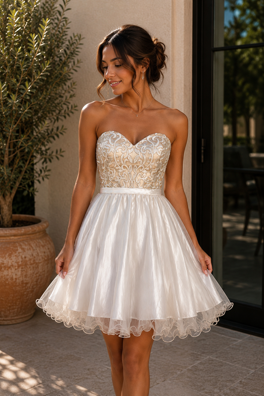Ivory Embroidered Sweetheart Tulle Dress